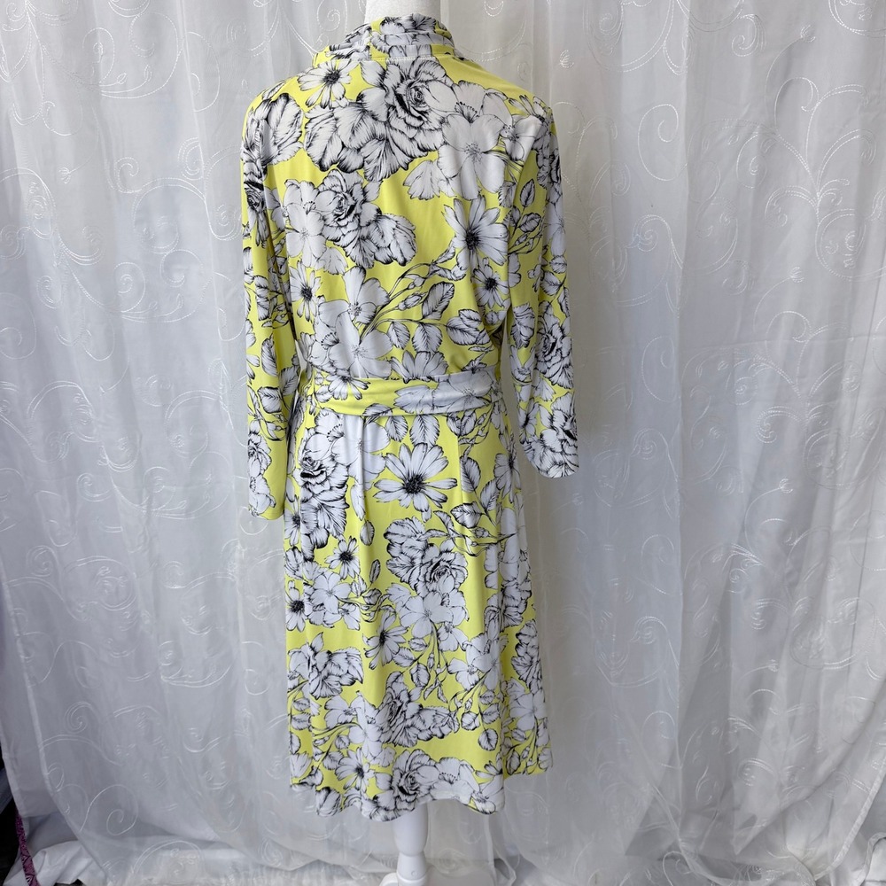 Liz Claiborne Yellow Floral Faux Wrap Dress XL Jersey Knit Midi - Picture 3 of 6